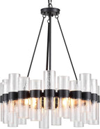 Dia 24 Inch Black Modern Chandelier for Dining Room, Glass Chandeliers for Bedroom, 4-Light Rustic Chandeliers, Large Pendant Light for Living Room Foyer Entryway
