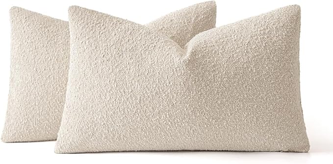 MIULEE 12x20 Inch Christmas Decorative Lumbar Throw Pillows for Bed Set of 2 Textured Boucle Neutral Winter Throw Pillow Covers Natural Beige Accent Solid Couch Pillowcases Sofa Livingroom Home Decor