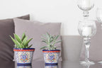 Fiesta Brands Talavera Mexican Pottery Planters Medium and Small Cobalt Talavera Succulent Planter Set of 2 (6 in Diam x 4.5 in Tall and 5 in Diam x 4 in Tall)