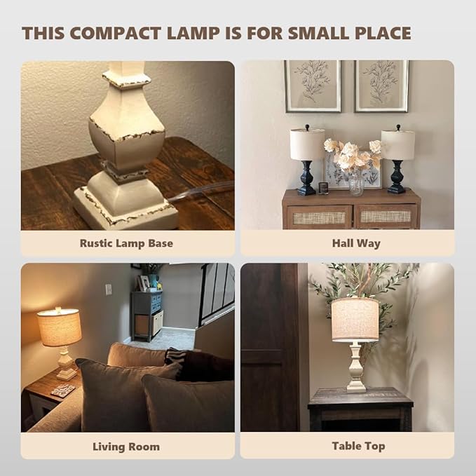 PoKat 20.5" Retro Table Lamps Set of 2 Nightstand Lamp for Bedroom Vintage Rustic Table Lamps for Living Room Traditional Nightstand Bedside Lamps, Suitable for Small Place
