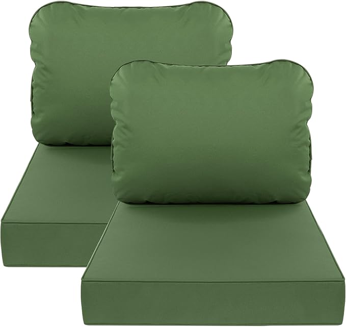 AAAAAcessories Outdoor Deep Seat Cushions, Waterproof, Fade-Resistant Patio Furniture Replacement Cushions, 23.5" x 25.5" x 5" + 23.5" x 19", Set of 2, Dark Moss Green