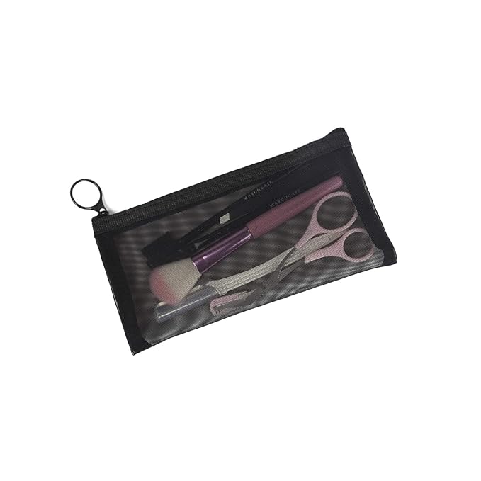 patu Zipper Mesh Bags, Long Case, 5 Pieces, Beauty Makeup Cosmetic Accessories Organizer, Travel Toiletry Kit Set Storage Pouch, Black