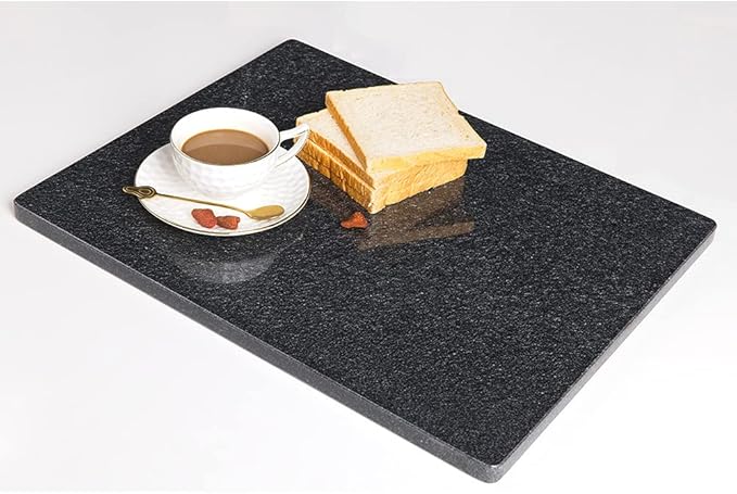 Natural Black Granite Cutting Board for Kitchen, Black Stone Pastry Borad 16x12x0.5 Inch, with Non-Slip Feet, for Serving, Baking, and Tempering Chocolate.