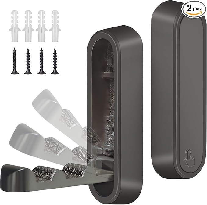 2PCS Foldable Wall Hooks, Heavy Duty Zinc Alloy Folding Wall Hooks,Folding Coat Hooks, Flip Down Hook for Hanging Coats, Bags, Hats, Cooking Utensil, Bathrobes, Keys (Black)