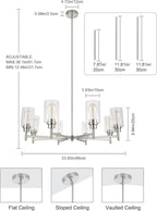 Brushed Nickel Chandeliers for Dining Room, Farmhouse Chandeliers Light Fixture with Clear Glass Shades 8 Light Dining Room Light Fixtures Pendant Lights for Kitchen Island Living Room