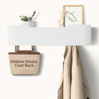 Coat Rack Wall Mount with Hidden Hooks Entryway Hanging Shelf Modern Wood Coat Hanger for Bedroom Kitchen Hallway Bathroom (White,16.6 Inch Long)