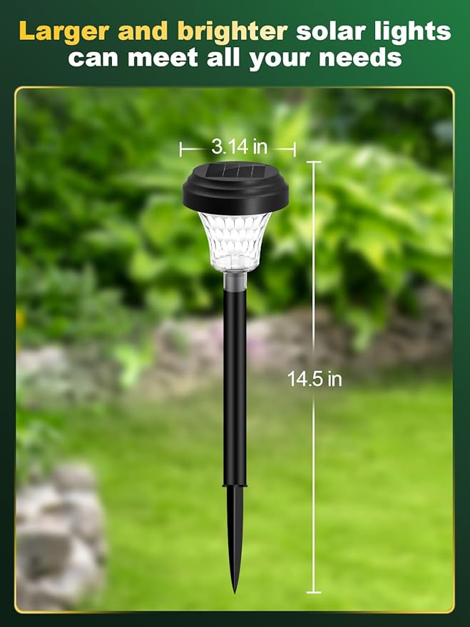 ROOR Ultra Bright Solar Lights 8 Pack, Outdoor Solar Yard Pathway Lights, Warm White IP67 Waterproof LED Garden Lights for Path, Backyard, Christmas, Lawn, Landscape Decorative