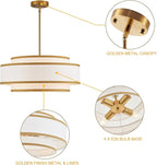 19.7" Gold Drum Chandelier with White Linen Lampshade 4-Light Modern Farmhouse Chandelier Light Fixture for Dining Room, Kitchen Island, Foyer Entryway Bedroom