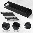 Lallisa 2 Pieces Stainless Steel Shelf Bathroom Shower Floating Shelves Wall Mounted Shower Caddy Basket Shelf Storage Organizer Shelves for Bathroom, Kitchen, Living Room (Black,15.75 Inch/ 40 cm)