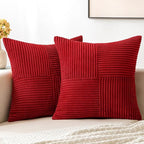 MIULEE Christmas Red Corduroy Pillow Covers Pack of 2 Boho Decorative Spliced Throw Pillow Covers Soft Solid Couch Pillowcases Cross Patchwork Cushion Covers for Living Room Bed Sofa 16x16 inch