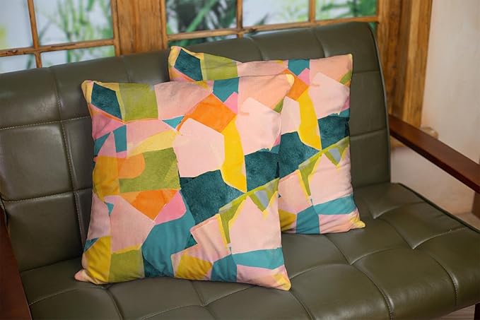 CAPSCEOLL Yellow Holiday Pillow Covers Abstract Artistic Geometric Contemporary Oil Painting Orange Beige 16X16 Inch Set of 2 Pillow Throw Covers for Bedroom Sofa Living Room Zipper Pillow Protector