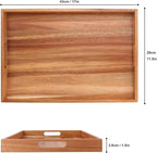 2 PCS Acacia Wood Serving Tray with Handles - 17 x 11.5 Inch Elegant Rectangle Wooden Tray for Food, Decorative Snack Tray, Breakfast and Kitchen Tray, Ideal Wooden Serving Platter for Homes