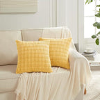 Fancy Homi 1 Pack Boho Yellow Spring Decorative Throw Pillow Covers 22x22 Inch for Couch Bed Sofa, Rustic Modern Farmhouse Home Decor, Soft Plush Corduroy Cute Square Cushion Case 55x55 cm