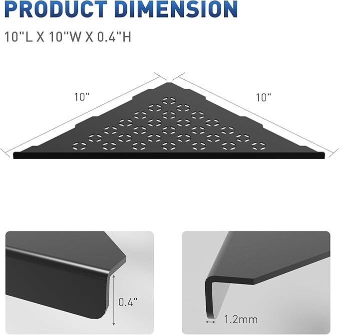 Corner Shower Shelf 10" Slot Design Recessed Shower Shelves for Tiled Wall, 304 Stainless Steel Corner Shelves for Bathroom Organizer, Matte Black 2 Pack (Star)