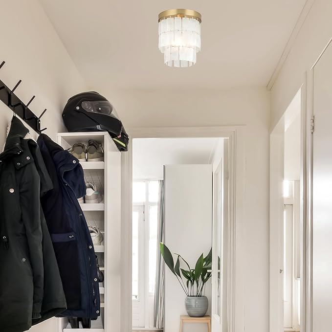 ALICE HOUSE 8-Inch Flush Mount Ceiling Light with Capiz Shells, Brushed Brass Finish, Modern Coastal Farmhouse Light Fixture for Entryway, Hallway, Kitchen, Bedroom, Laundry Room AL2908-S1