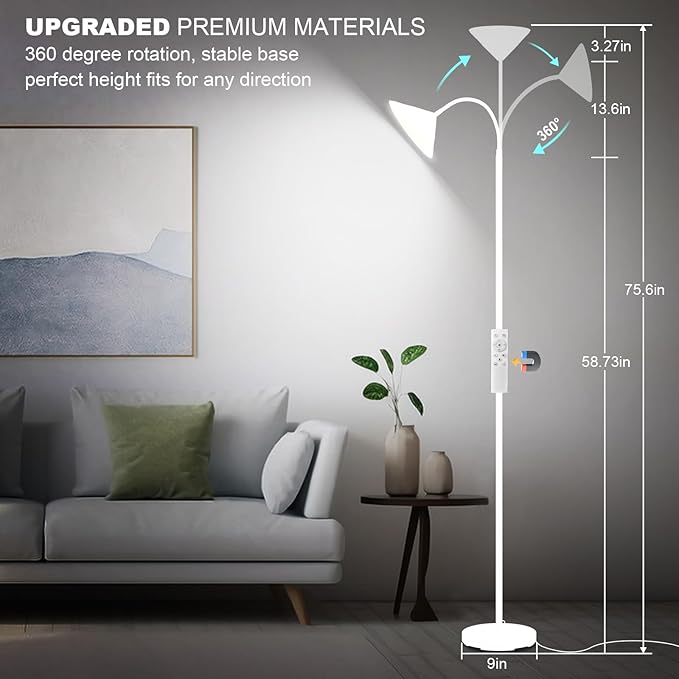 LED Floor Lamp, 18W Floor Lamp with Remote & Touch Control, 2700K-6500K Adjustable Eye Caring Standing Light for Living Room, Bedroom, Office