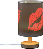 Table Lamp Sexy Red Lip on Black Nightstand Lamp with Wood Base Fabric Lamp Shade Bedside Desk Lamp for Living Room Bedroom Kids Room Office