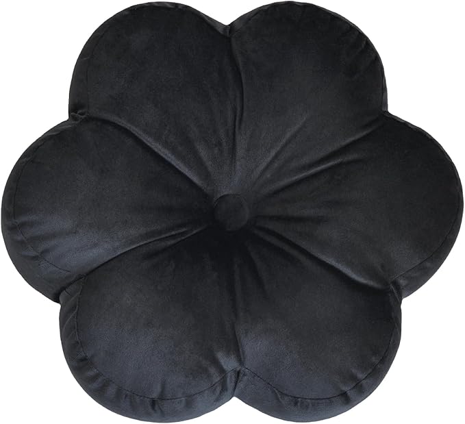 Xuyier Flower Pillow, Flower Shaped Throw Pillows with Velvet for Couch Bed Sofa Chair, Cute Home Decor Floor Seating Cushion Pillows for Living Room Bedroom(15 Inches, Black)