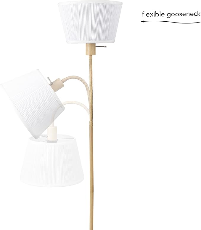 Globe Electric 65907 52" Floor Lamp, Light Faux Wood, White Pattern Shade, On/Off Rotary Switch on Socket