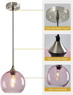 Pink Glass Pendant Lights Kitchen Island Lighting Globe Pendant Light Fixtures Modern Pendant Lighting for Bedroom Living Dining Room Light Fixture (7.87 in, 1 Pack)
