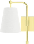Swing Arm Wall Lamps Set of 2, Fabric Linen Shade, Hardwired Wall Mounted Light Fixture for Bedside, Living Room, Bathroom, Versatile Home Decor (Brushed Gold)