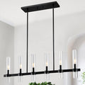 Untrammelife Modern Linear Island Light,6-Light Black Large Chandelier 36" W Rectangle Pendant Light with Clear Glass Shade,45 in Adjustable Rod Farmhouse Hanging Light Dining Room Kitchen Island
