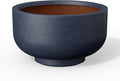 Kante 13.8 Inch Dia Concrete Bowl Planter, Large Tapered Bottom Plant Pot with Drainage, Smooth Charcoal Finish with Warm Brown Interior, Ideal for Porch, Home, Garden, Patio