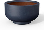 Kante 13.8 Inch Dia Concrete Bowl Planter, Large Tapered Bottom Plant Pot with Drainage, Smooth Charcoal Finish with Warm Brown Interior, Ideal for Porch, Home, Garden, Patio