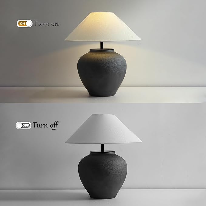 Farmhouse Table Lamps Black 18.8" Tall Ceramic Table Lamp Rustic Southwestern Clay Pot Ceramic Lampshade with Fabric Shade Bedside Nightstand for Living Room Bedroom House Office Entryway (Black)