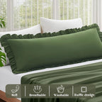 KKJIAF Ruffle Body Pillow Cases Set of 1, Ruffled Pillow Covers with Envelope Closure, Body Pillowcases Size of 20" x 54", Ruffled Long Pillow Shams, Olive Green