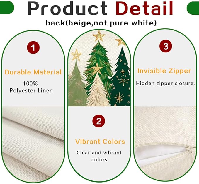 RABUSOFA Christmas Tree Pillow Covers 12x20 Inch,Watercolor Xmas Decor Stars Winter Holiday Lumbar Cushion Case Decoration for Home Sofa Couch(White, 20" x 12" (Pack of 1))