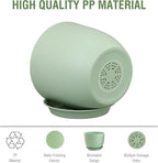 12 inch Big Plant Pots, Plastic Planters with Drainage Holes and Trays, Flower Pots for Indoor Outdoor Plants, Modern Decorative Pots for Garden House Plants, Green