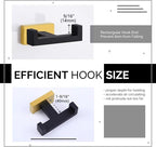 Angle Simple Towel Hook Black & Gold 2 PCS, Stainless Steel Double Hook for Bathroom, Square Robe Hook, Hand Towel Holder for Wall