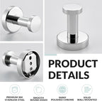 APLusee Polished Chrome Bathroom Towel Hooks 2 Pack, 304 Stainless Steel Round Robe Hooks for Bathroom Kitchen Garage, Heavy Duty Wall Mounted Towel Hanger