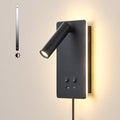 LED Reading Light Wall Mounted Lamp with 3 Brightness Dimmable & USB C+A Ports, Black Bedside Wall Lamps for Bedroom, Wall Sconce with Switch, Bed Lights for Headboard, Hotel, Bunk Bed, Dorm