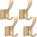Gold Hooks for Wall, Heavy Duty Thick Aluminum Alloy Entry Coat Hooks for Hanging Key Robe Hat Backpack, Wall Mount Holder Bathroom Kitchen Garage(4 Pack, Gold)