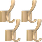 Gold Hooks for Wall, Heavy Duty Thick Aluminum Alloy Entry Coat Hooks for Hanging Key Robe Hat Backpack, Wall Mount Holder Bathroom Kitchen Garage(4 Pack, Gold)