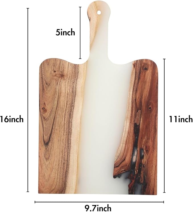 Acacia Wood & Epoxy cheese board | 16.5x10 inch | Use as serving platter tray for serving dishes, food, charcuterie, appetizers, Snacks, Fruits | Cutting Board for fruits and vegetables |White