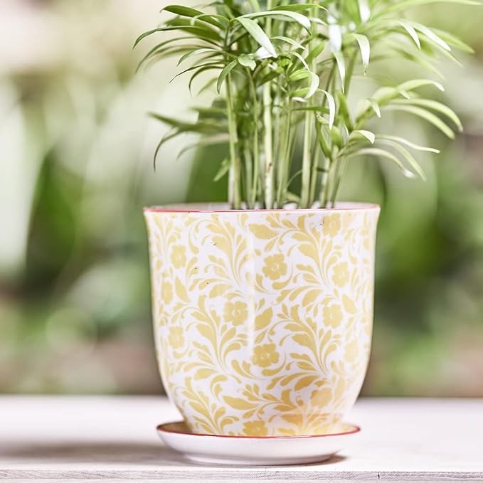 CHIVE ‘Liberte’ Ceramic Succulent Pots — 4.25” Cute Vintage Farmhouse Style Planters for Indoor Plants — Beautiful Home & Kitchen Decor — Yellow Leaves