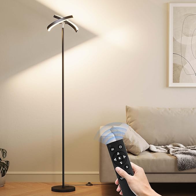 SUNMORY Floor Lamps for Living Room, 28W Bright LED Floor Lamp with 2 Rotatable Lights & Remote Control, 74" Dimmable Tall Standing Lamp, Modern Reading Torchiere Corner Lamp for Bedroom Office, Black
