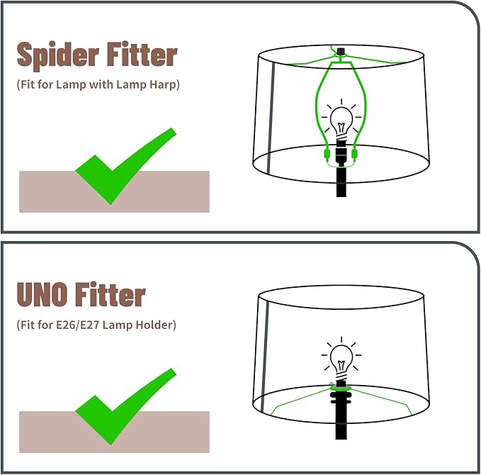 ALUCSET 2pcs Drum Lampshades Large Brown Lamp Shades, 13" Top X 15" Bottom X 11" High Replacement for Table Lamp Shades and Floor Lampshade, Spider Fitter Easy Assembly Required