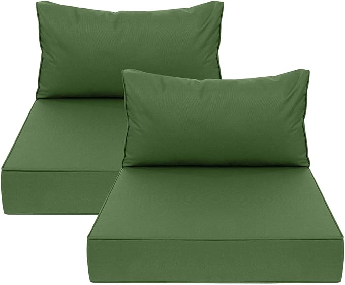 AAAAAcessories Outdoor Deep Seat Cushions, Waterproof, Fade-Resistant Patio Furniture Replacement Cushions, 23.5" x 25.5" x 5" + 23.5" x 13.5", Set of 2, Dark Moss Green