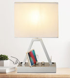 Briever Touch Control Table Lamp, 3-Way Dimmable Desk Lamp with USB C & A and AC Outlet, Bedside Lamp with Phone Stand and Fabric Shade for Bedroom, Living Room, Bulb Included, Silver