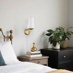 Modern Gold Wall Sconces Set of Two Linen Shade Plug in or Hardwire Wall Light Fixture for Bedroom, Living Room, Dining Room, Entryway
