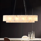 L40in Alabaster Rectangular Chandelier for Dining Room, Modern White Marble Oval Chandeliers for Kitchen Island, Rectangle Chandelier for Dining Table (Dimmable Bulbs INCL)