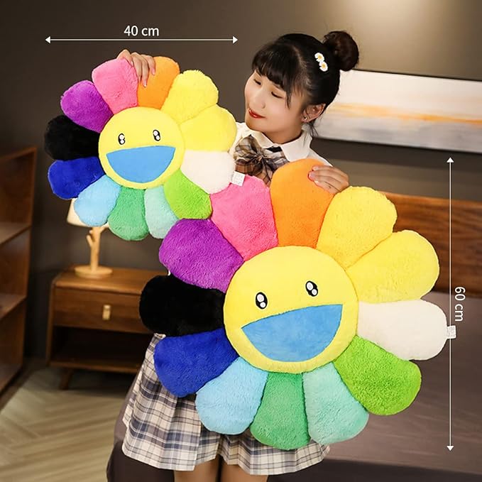 Flower Pillow, Flower Shaped Throw Pillow, Flower Face Floor Cushions Floor Pillow, Colorful Sunflower Plush Pillow, Cute Room Decor Decorative Pillows for Sofa Bedroom Car (40cm/15.7in)