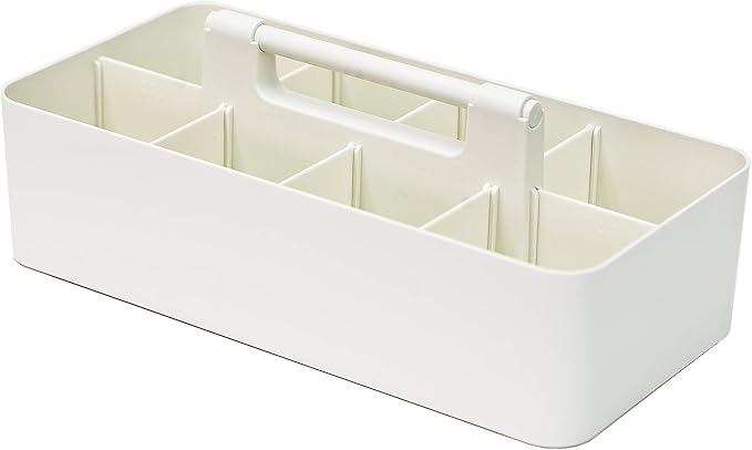 New Plastic Portable Makeup Organizer Caddy Tote Divided Basket Bin with Handle, for Bathroom Storage - Holds Blush Makeup Brushes, Eyeshadow Palette, Lipstick - Extra Large Made In USA (Ivory)