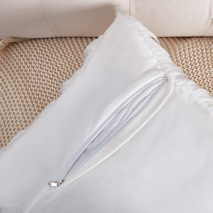 WLNUI Set of 2 White Christmas Decorative Fluffy Pillow Covers New Luxury Series Merino Style Faux Fur Throw Pillow Covers Square Fuzzy Cushion Case for Sofa Bedroom Living Room Home Decor 18x18 Inch