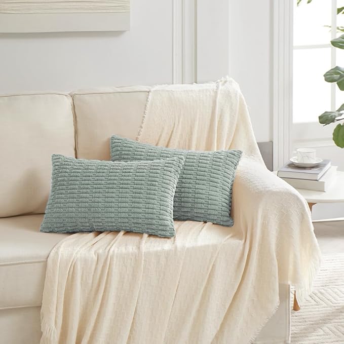 Fancy Homi Decorative Throw Pillow Covers for Living Room Couch Bed, Modern Farmhouse Boho Home Decor, Accent Cushion Case (14 x 24-Inch, Grey Blue)
