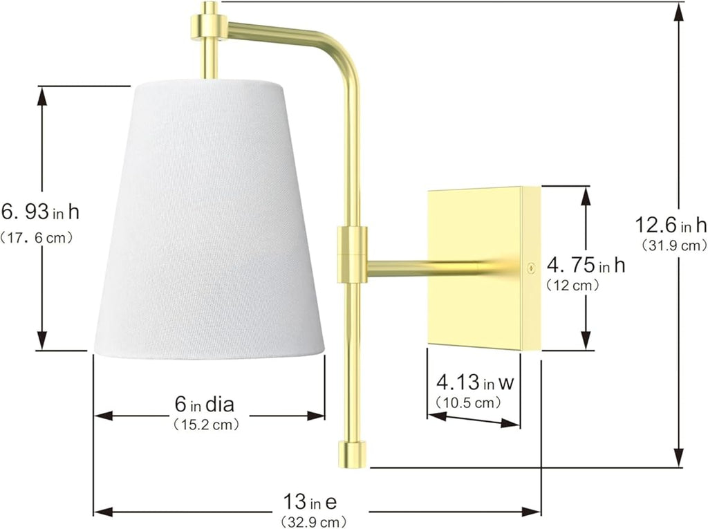 Swing Arm Wall Lamps Set of 2, Fabric Linen Shade, Hardwired Wall Mounted Light Fixture for Bedside, Living Room, Bathroom, Versatile Home Decor (Brushed Gold)